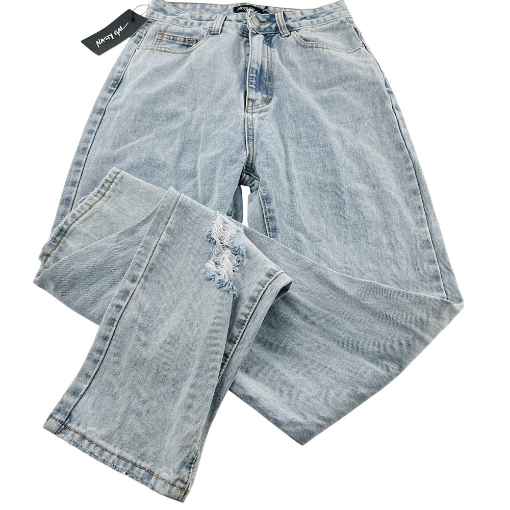 Nasty Gal Jeans Acid Wash‎ Women's size 2 Distressed High Waist Tapered Leg Mom